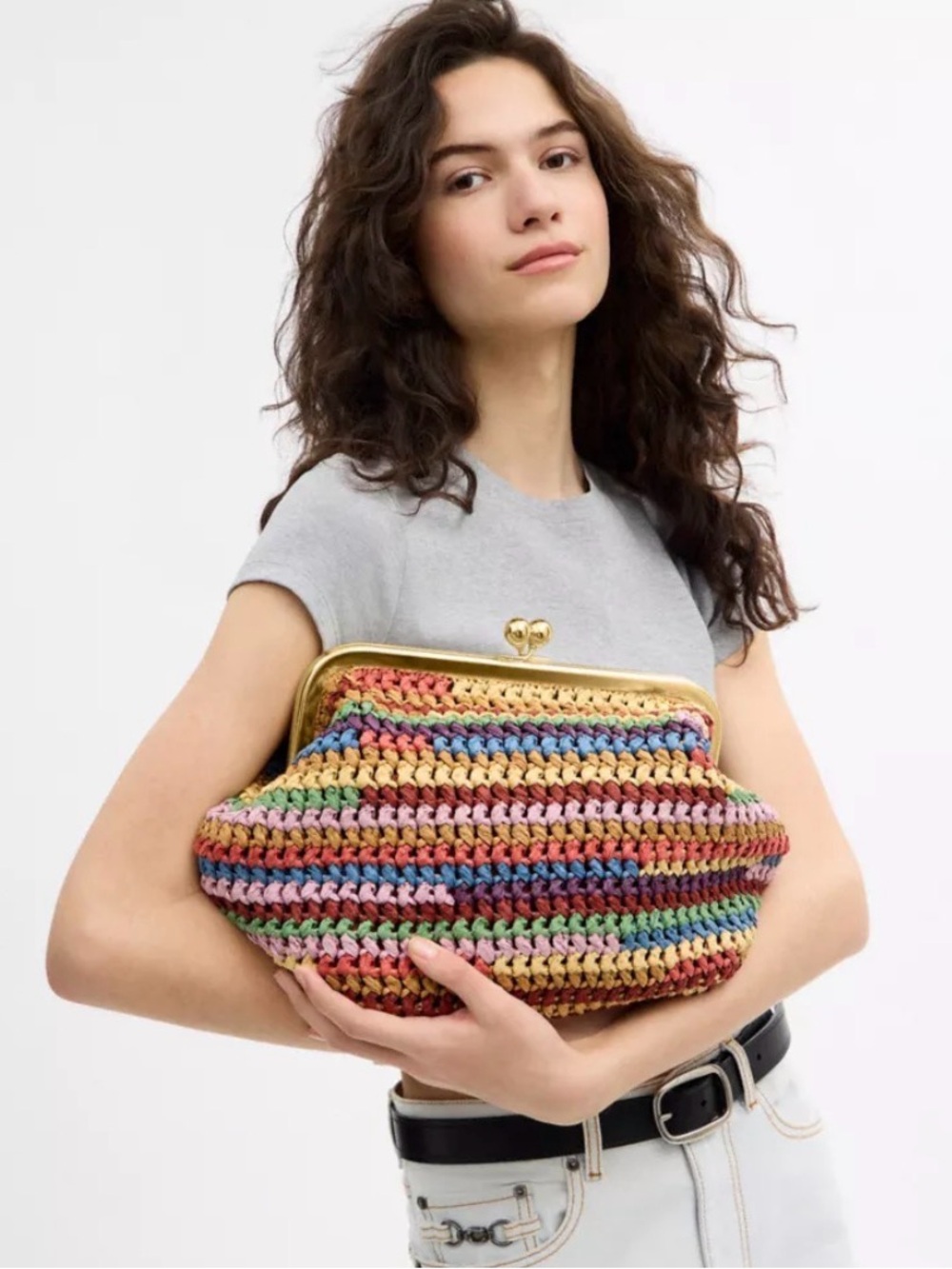 Brand New Coach Multicolor Woven straw Kiss-Lock 27 - Picture 3 of 8